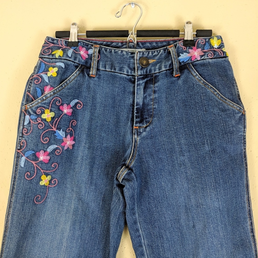 Tommy Hilfiger Blue Denim Jeans with Pink Yellow & Blue Floral Embroidery